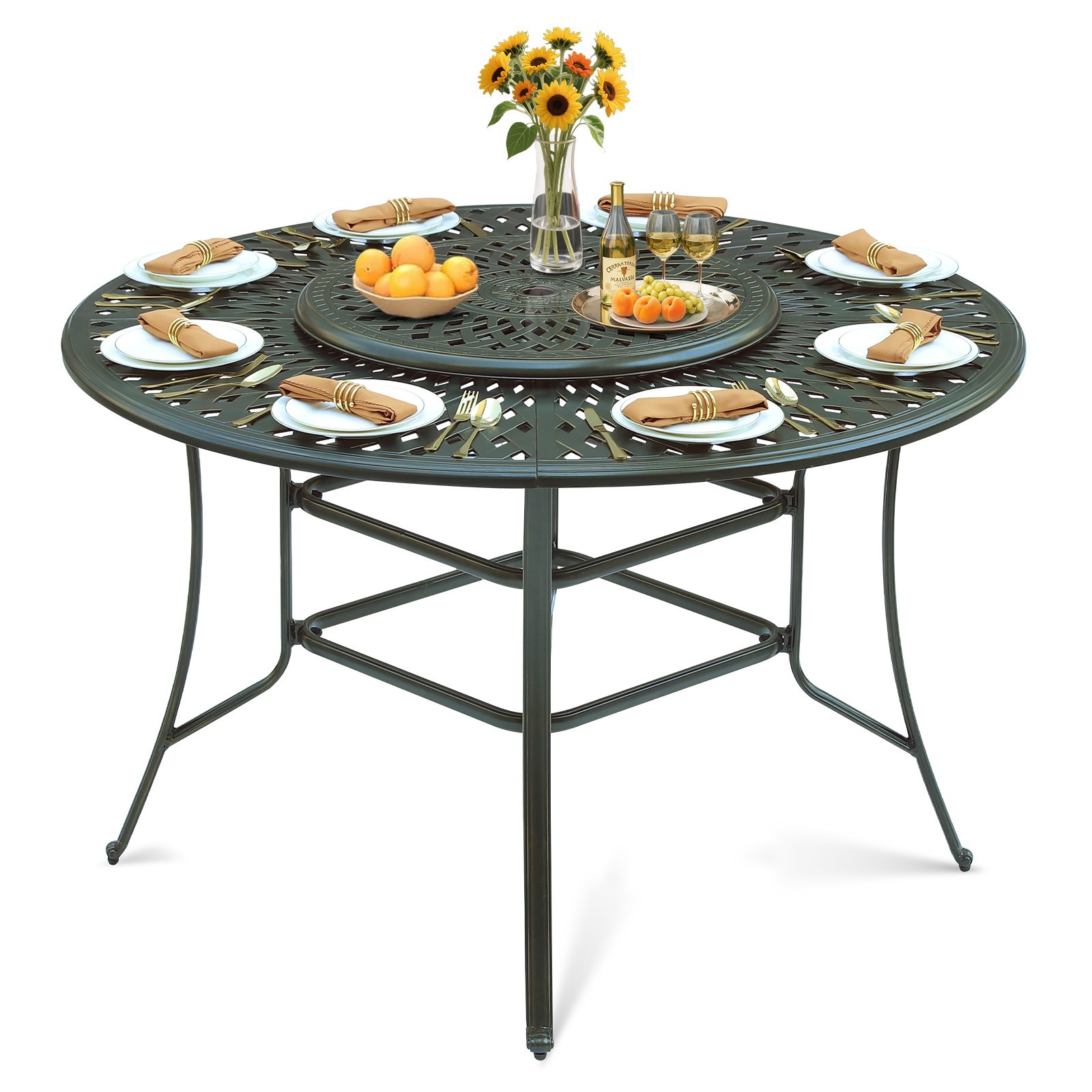 61" Patio Bar Table Outdoor Cast Aluminum Round High Bar Table w/ Umbrella Hole