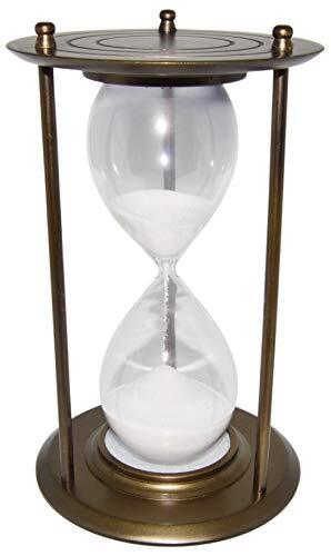 Large 3 Min 25 Sec Hourglass w Brushed Bronze Metal Housing, 8.5" tall