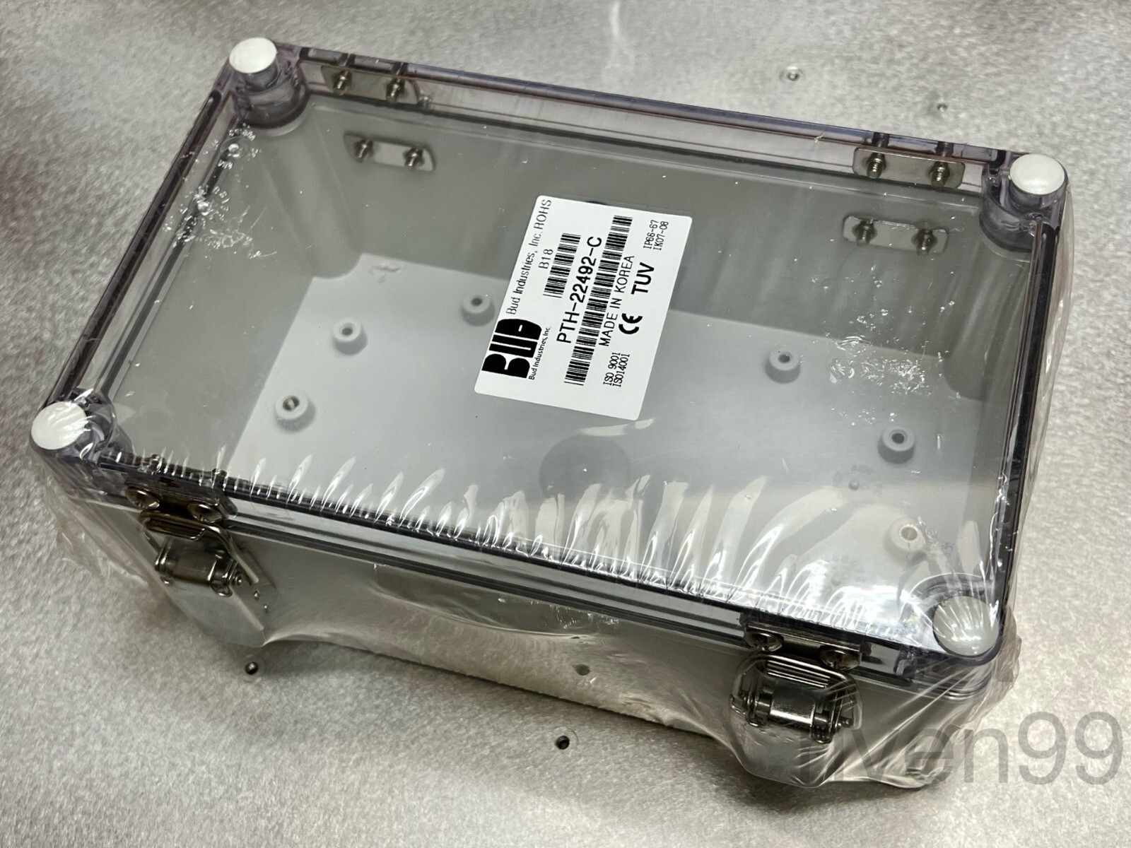 BUD 9x6x4" Hinged Latching Enclosure + Backplate, Clear Box,Outdoor NEMA 4X IP67