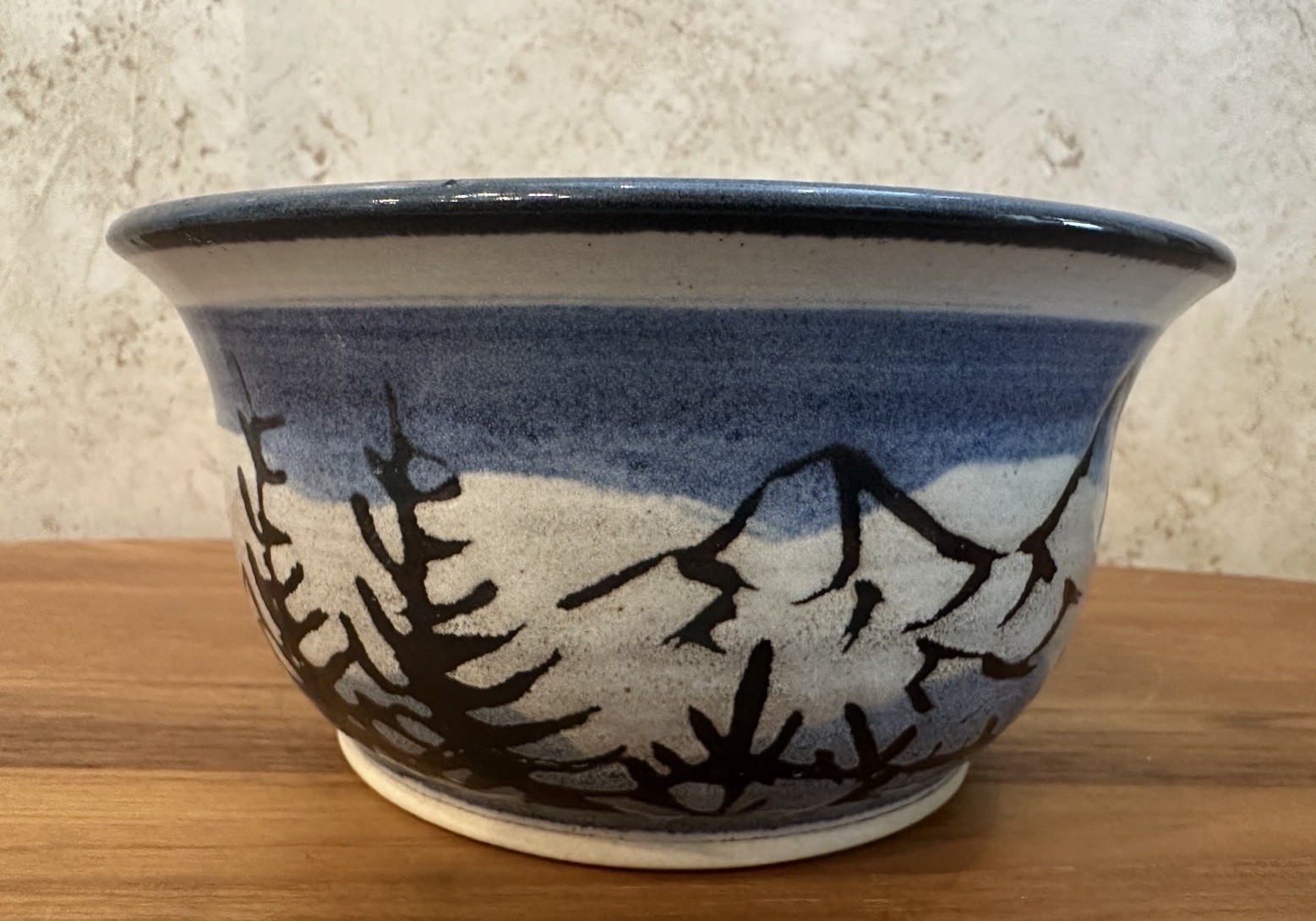 Studio Pottery Bowl Signed Hitken Mountain Landscape Blue Black Rustic 6”
