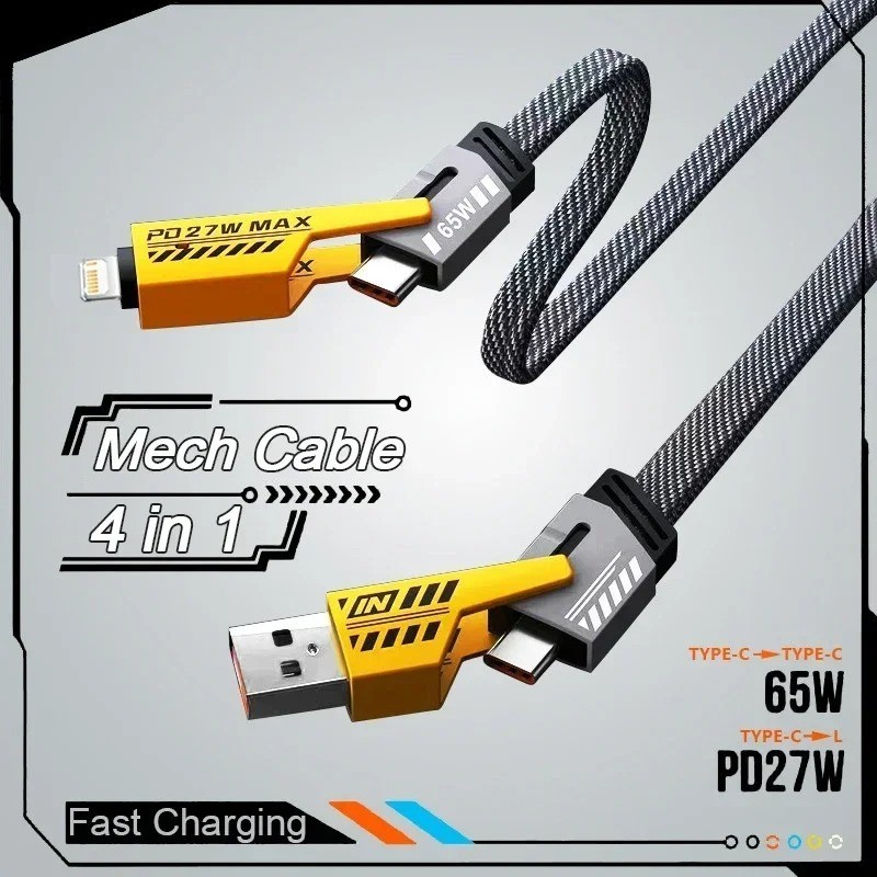 4 in 1 Mecha Fast Charging Cable 65W USB Type C PD Multi Charger Cord