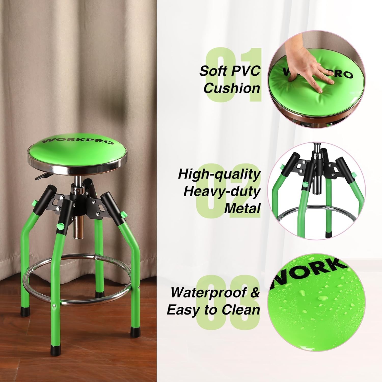 Steel Frame Hydraulic Stool for Workshop with Maximum Weight Capacity of 330 lbs
