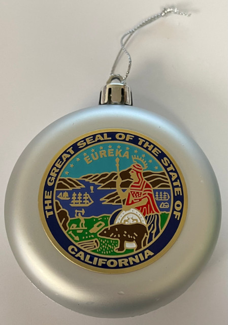 THE GREAT SEAL OF THE STATE OF CALIFORNIA CALI CA 3" SILVER Ornament w 2" Emblem