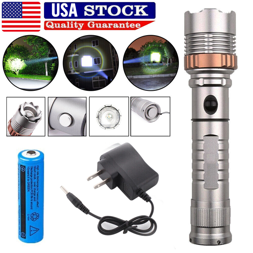 Brightest 9500000LM Police Tactical Flashlight Rechargeable High Power Led Torch