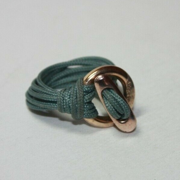 Cortagli Gold Washed Sterling Silver Green Nylon Toggle Ring Size 8 [091GRA]