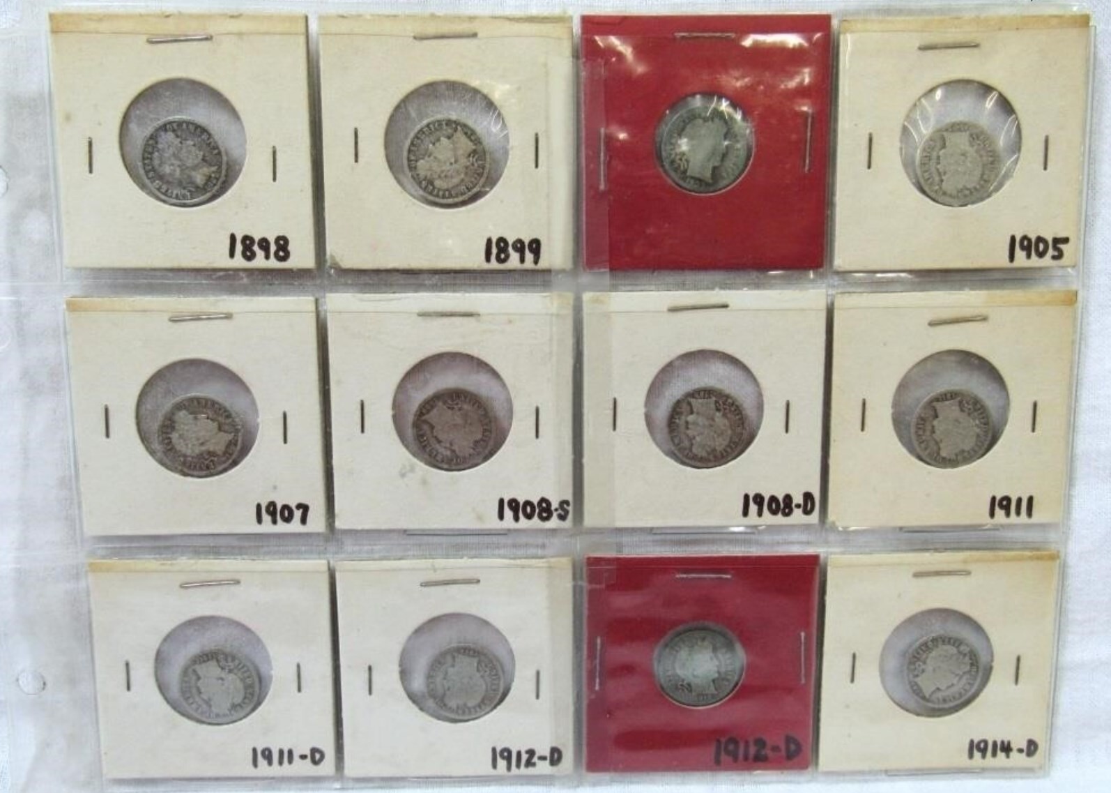 12 Barber Silver Dime Coins Low Mintage
