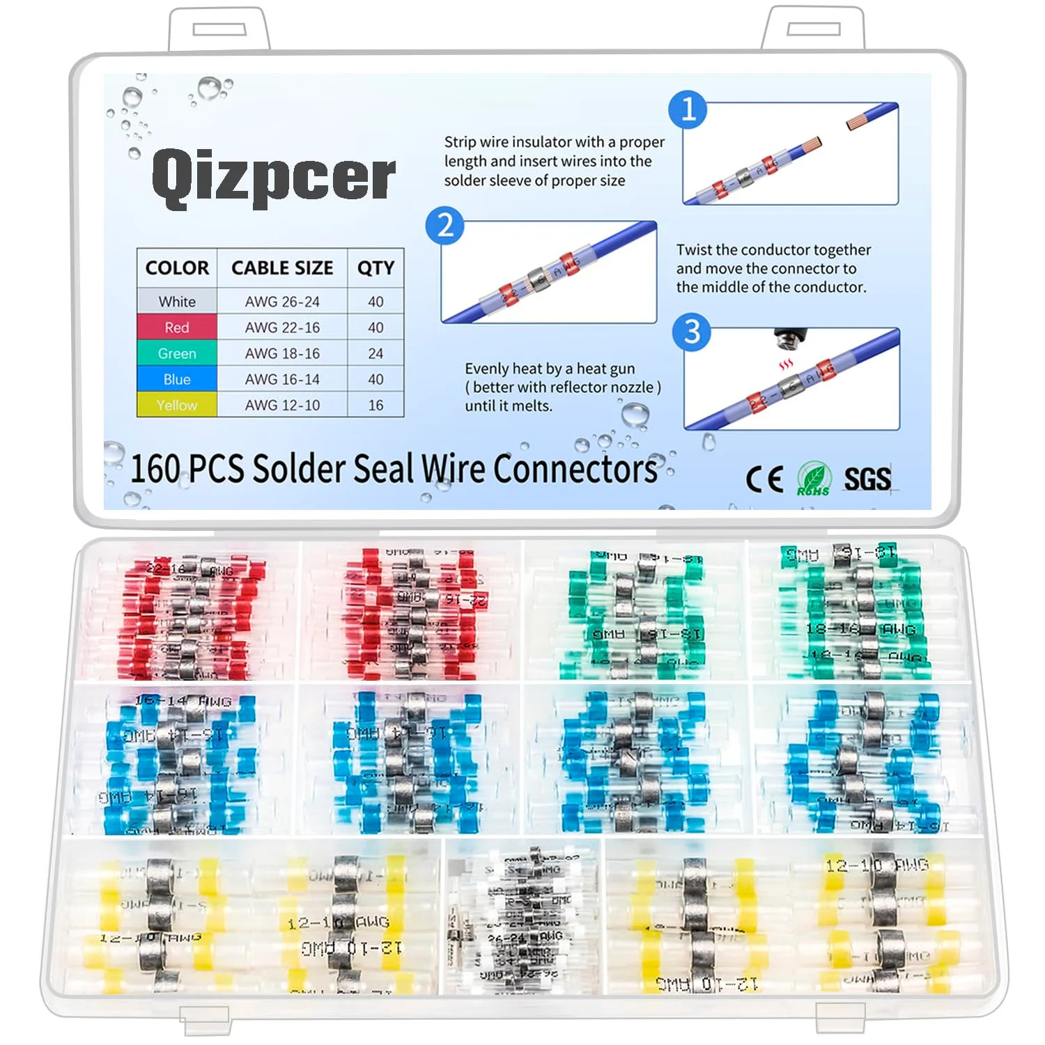 160 Pcs Solder Seal Wire Connectors Kit, Electrical Connectors Heat Shrink Wire