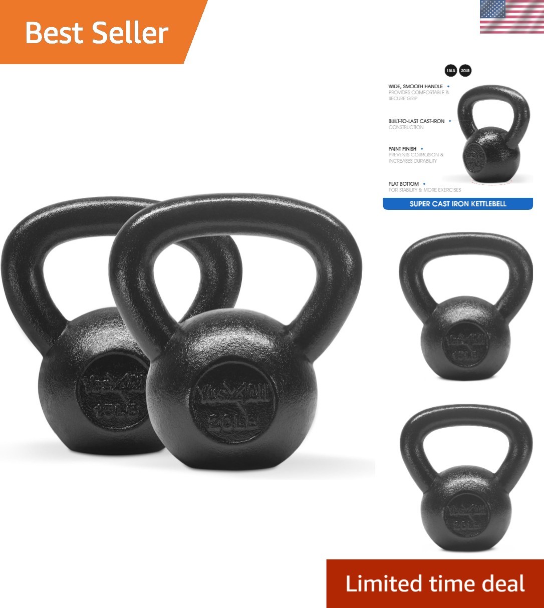 Durable Cast Iron Kettlebells with Wide Handles - Perfect for All Fitness Levels