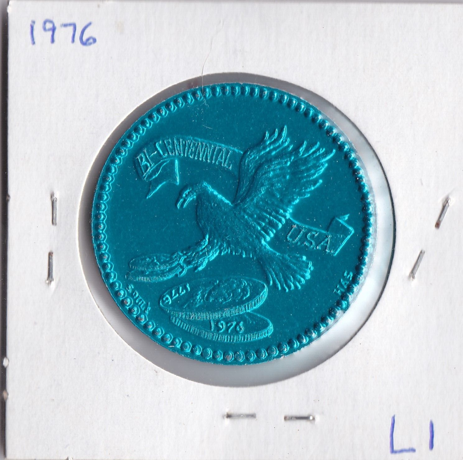 1976 BI-CENTENNIAL USA 1776-1976  Mardi Gras  Aluminum  DOUBLOON (Blue L1)