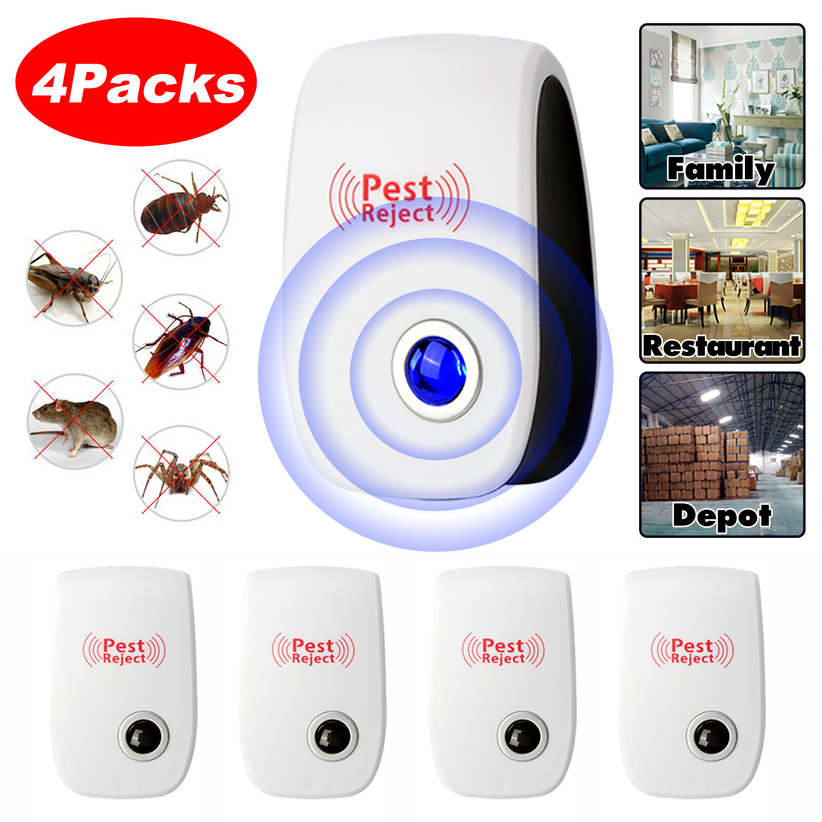 4PCS Ultrasonic Pest Reject Home Control Electronic Repellent Mice Rat Repeller