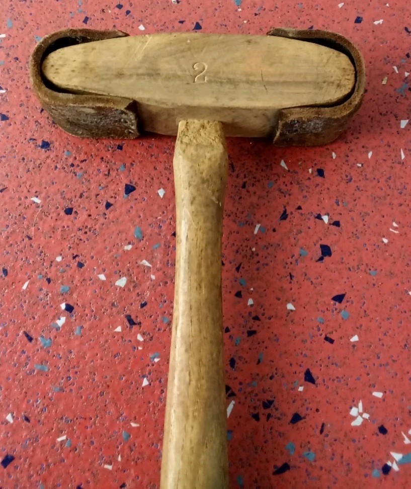 Primitive Antique Shipwright's Caulking Hammer Mallet Ship Tool Wood & Leather