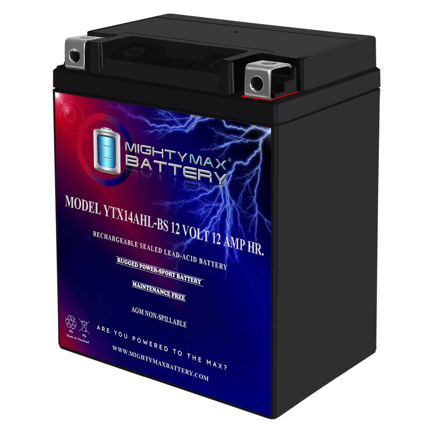 Mighty Max YTX14AHL 12V 12Ah Battery Replaces EverLast CTX14AHL-BS, CTX14AHL