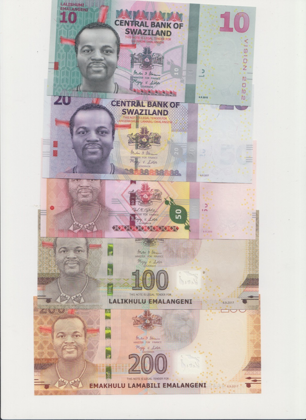 ESWATINI ( SWAZAILAND) Complete Banknotes set (2008 - 2019) series, all UNC
