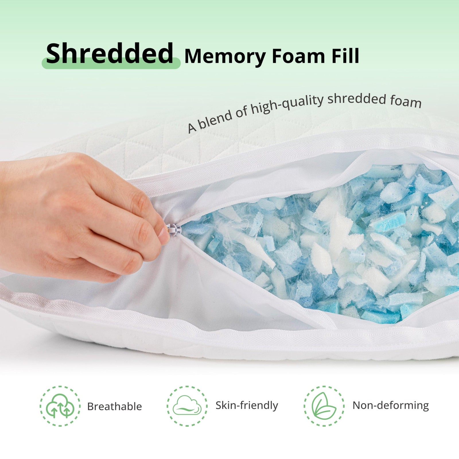 Sleep Shredded Memory Foam Pillows, Adjustable Bed Pillows for Side, Back or ...