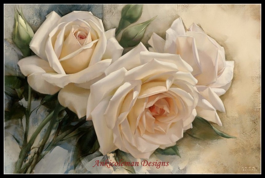 White Roses II - Chart Counted Cross Stitch Patterns Needlework DIY DMC Color