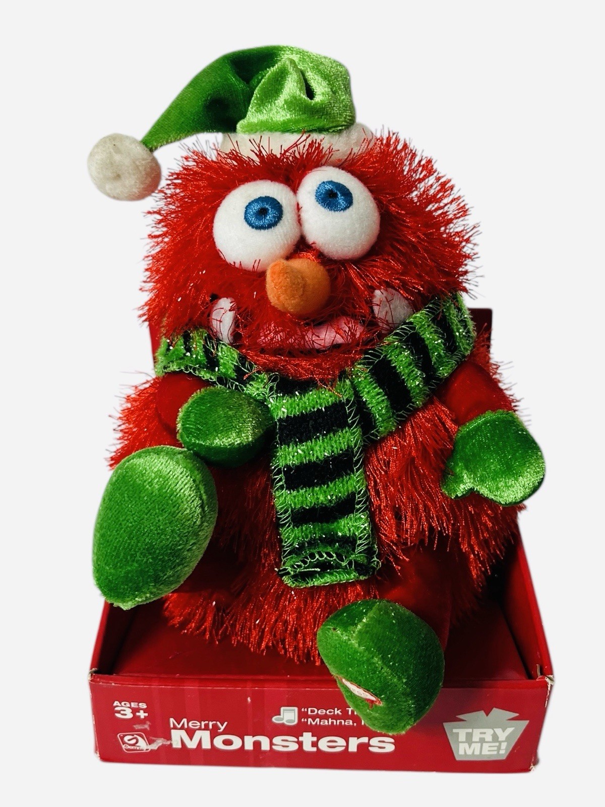 Vintage Gemmy Red Merry Monster Singing Christmas Tree Sings Deck The Halls -New