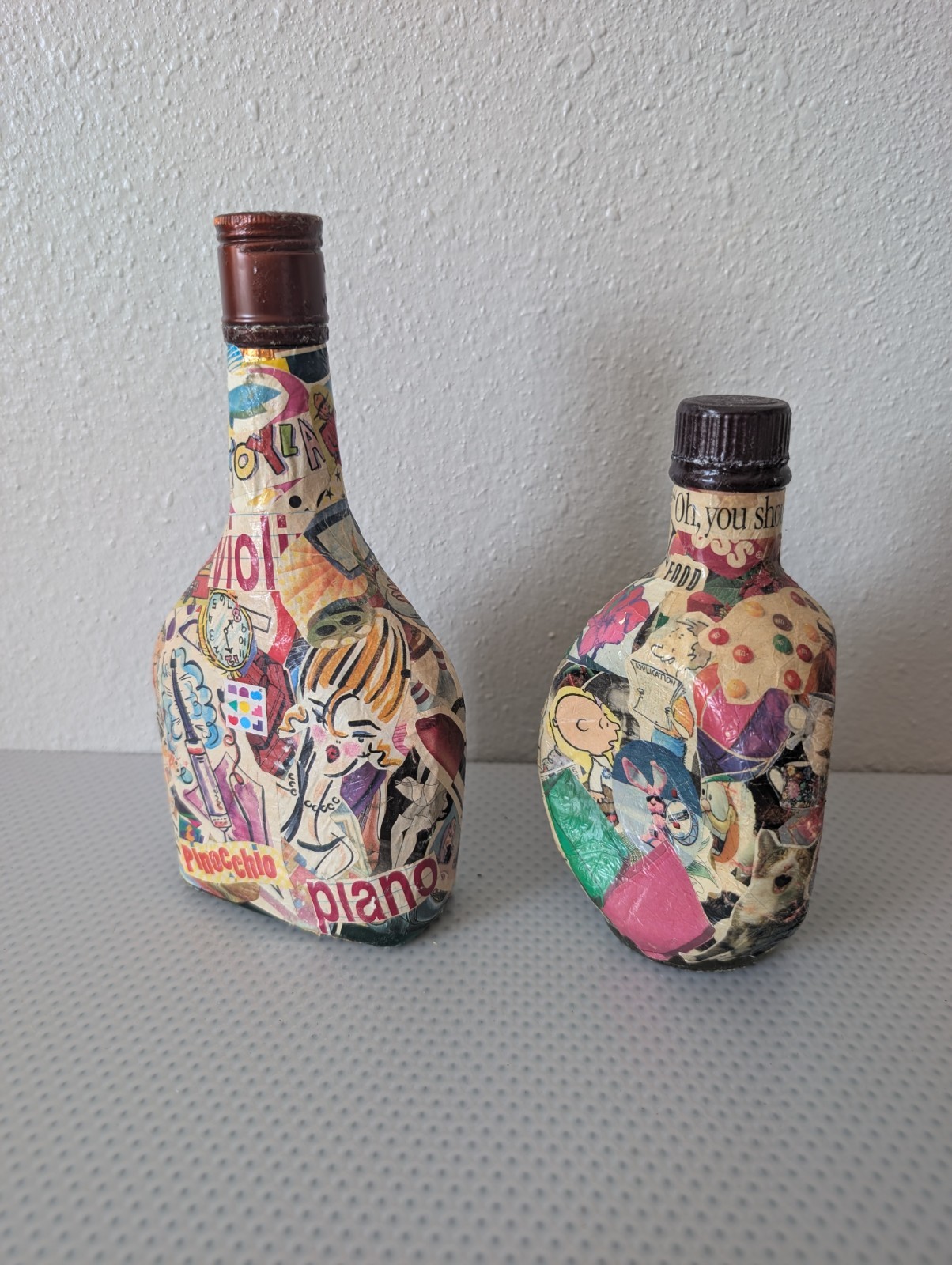 Decorative Modern Multicolor Liquor Bottles 375ml Set of 2 Collage Art