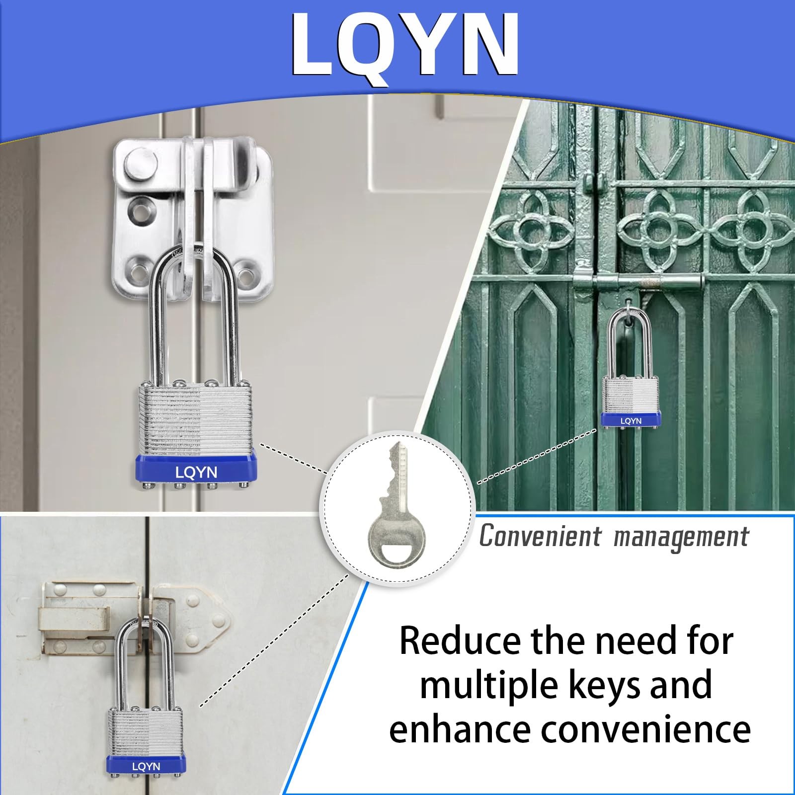 Padlocks with Same Key, LQYN 12 Pcs Laminated Keyed 12 Pack Blue, blue silver
