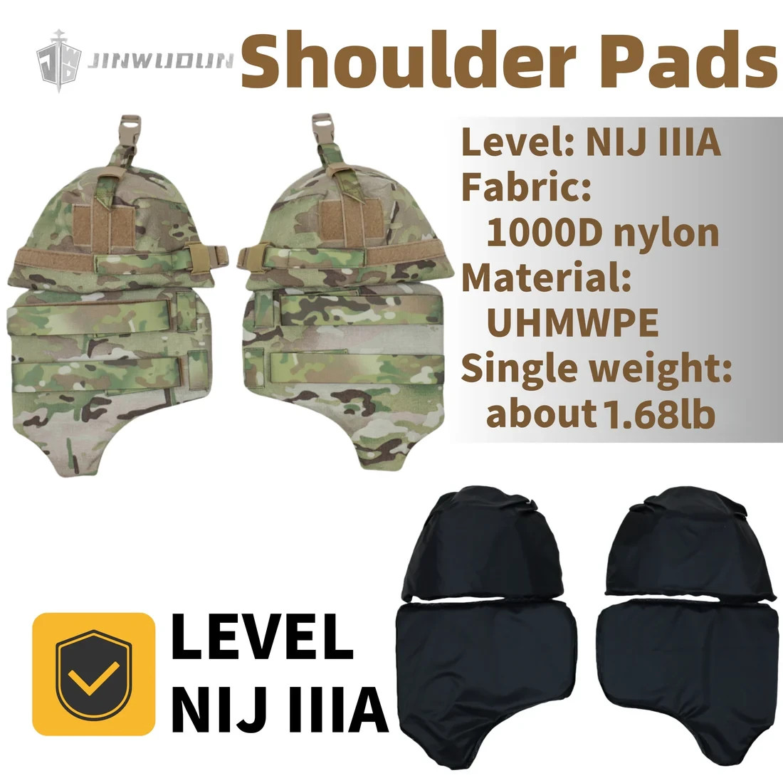 Level NIJ IIIA bulletproof shoulder pads with UHMWPE bulletproof liner