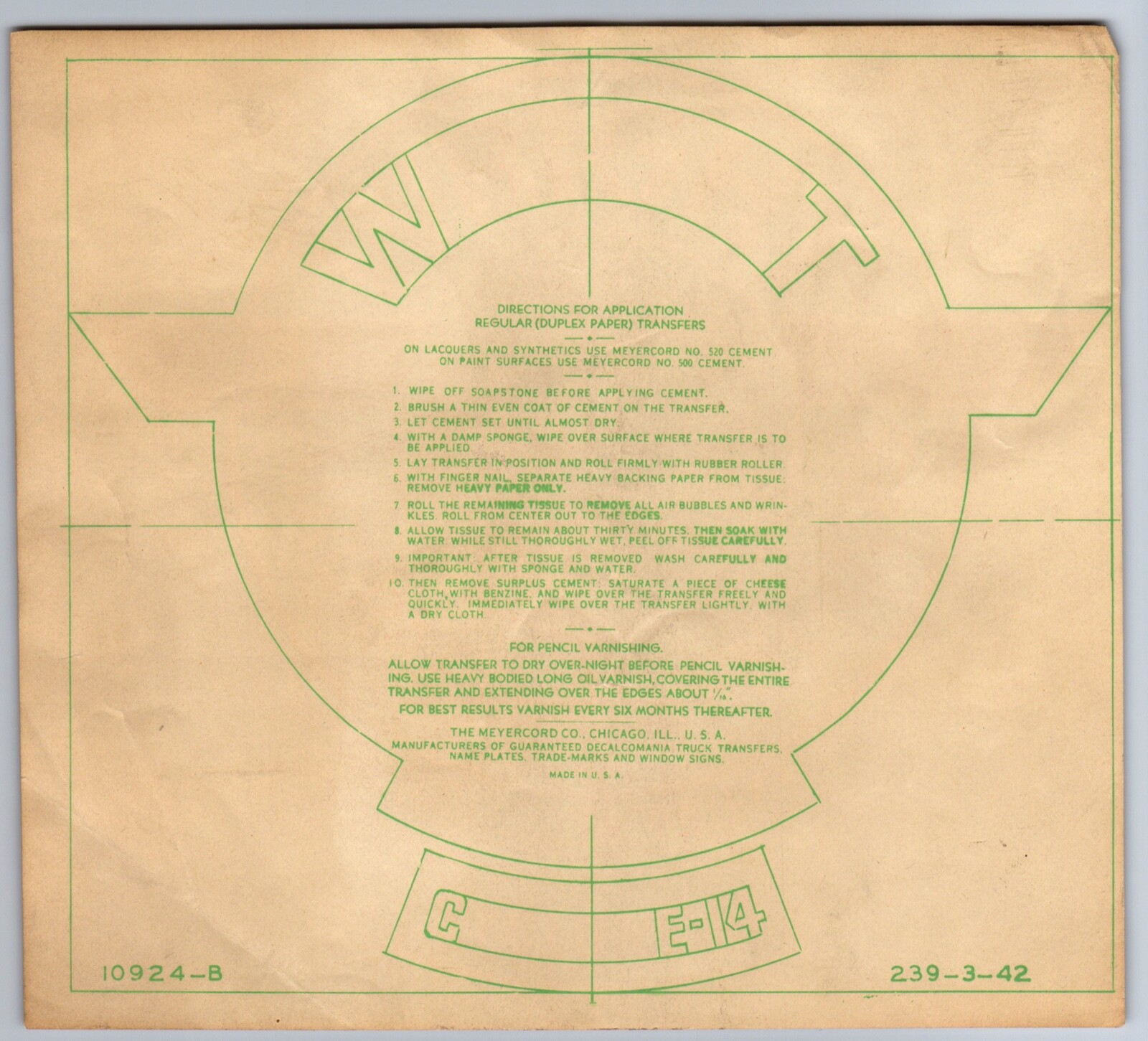 C.1940 WW2 ORIGINAL UNUSED WRIGHT CYCLONE-14 ENGINE DECAL, TRANSFER STICKER