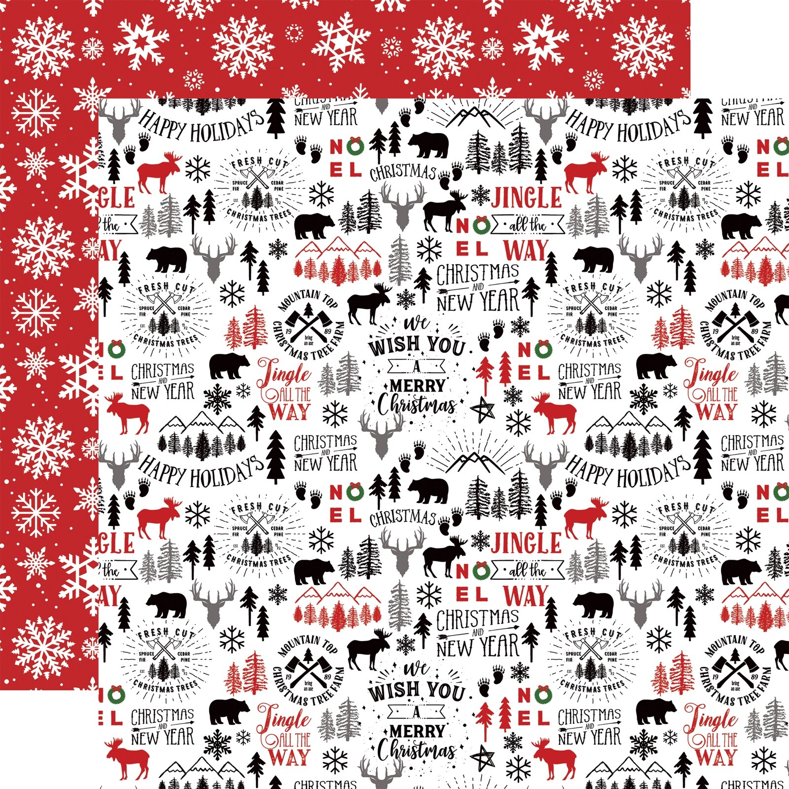 2 Sheets Echo Park A LUMBERJACK CHRISTMAS 12x12 Cardstock - Mountain Christmas