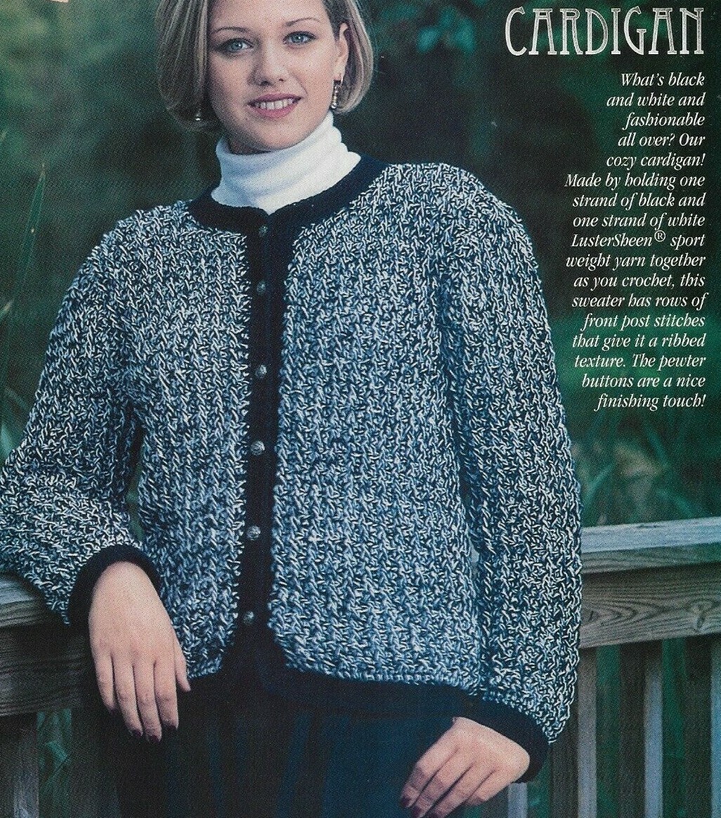 CLASSIC BLEND CARDIGAN SWEATER 3 SIZES WOMEN'S CROCHET PATTERN INSTRUCTIONS