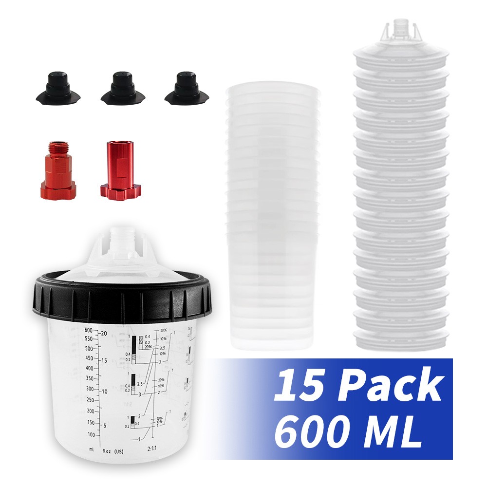 Cups Disposable Paint Spray Gun Sprayer Cup Liners & Lid System (125Mic) 50pack
