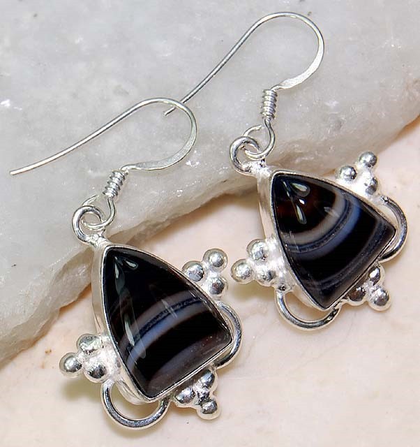 Natural Banded Agate 925 Solid Sterling Silver Earrings Jewelry @B16-2