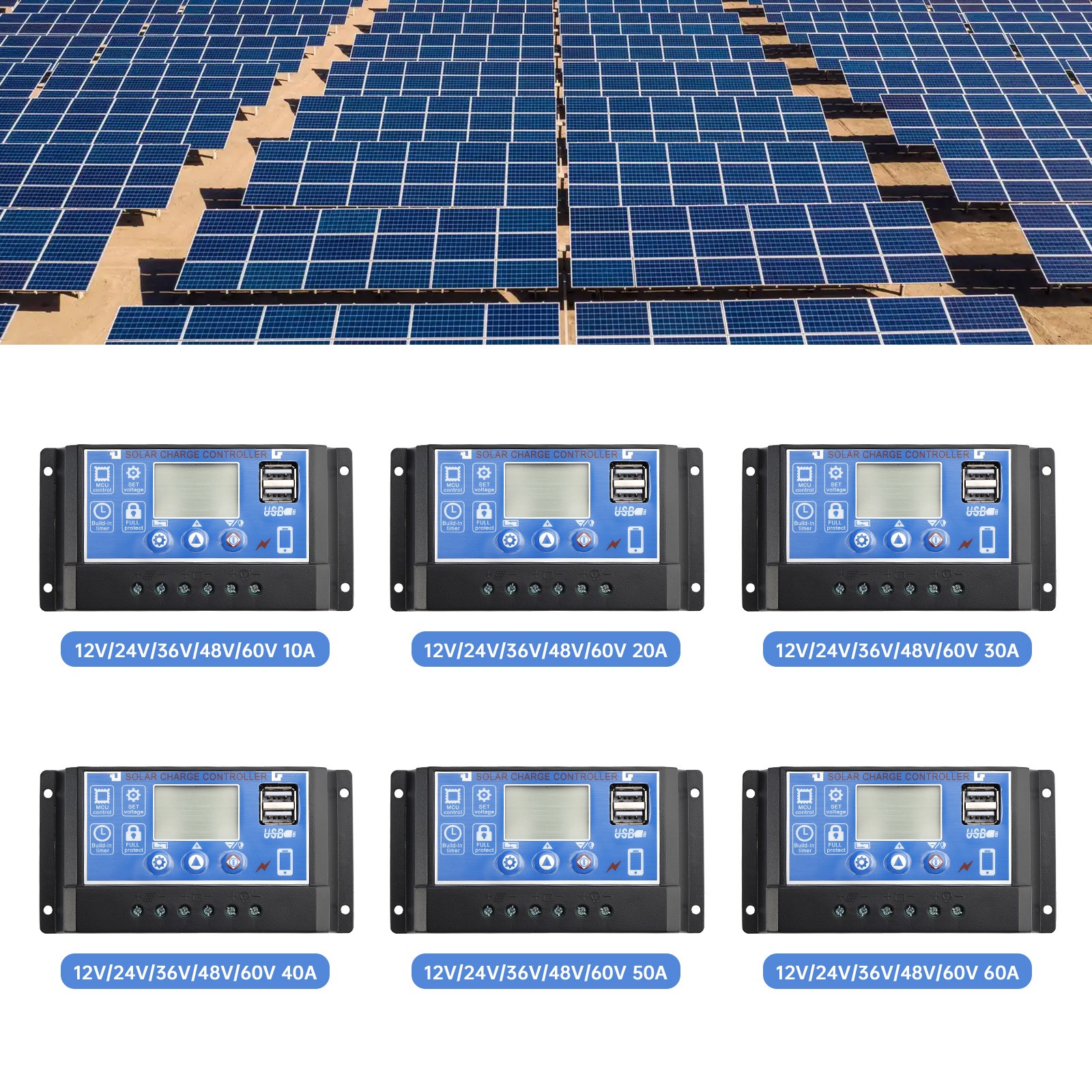 PWM Solar Controller Mobile APP Intelligent Control 12V-60V Solar Controller