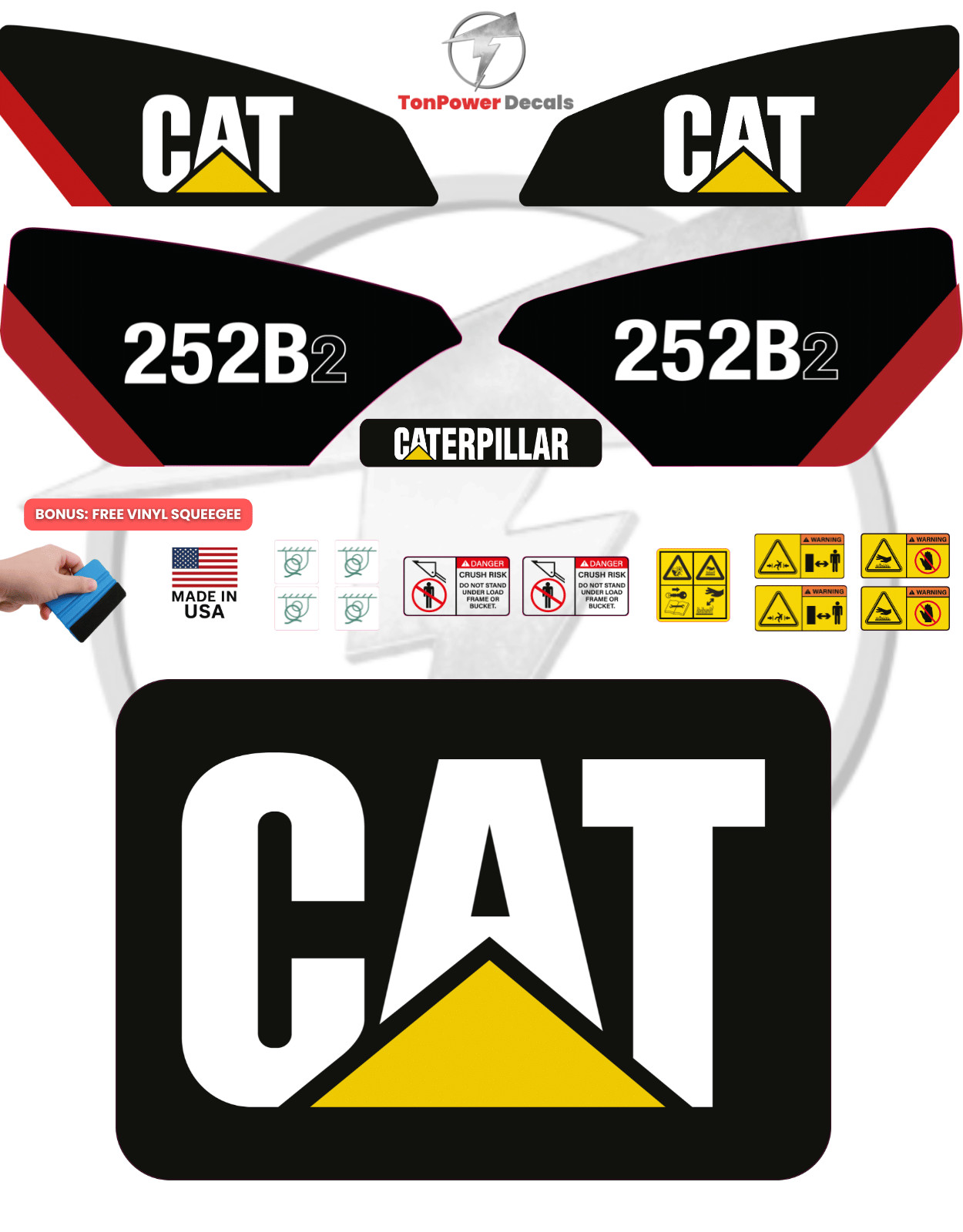 Fits Caterpillar 252B2 Skid Steer Decal Kit with SAFETY Decals - FREE SHIPPING
