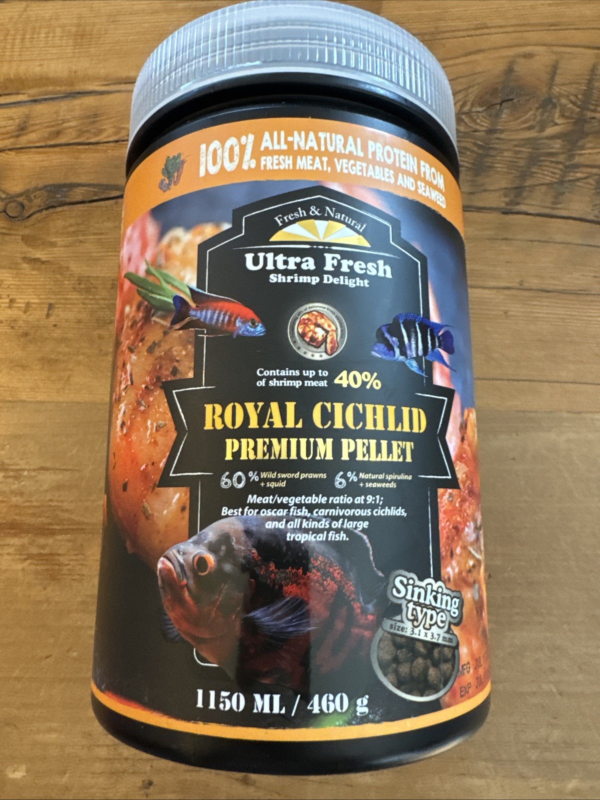 Ultra Fresh Cichlid Sinking Fish Food Wild Sword Prawns AllNatural 460g Exp 6/26