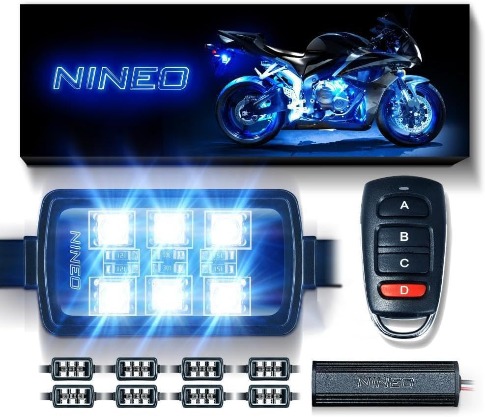 Motorcycle RGB LED Light Kit - 8PCS Multi-Color Underglow Neon Lights with Brake