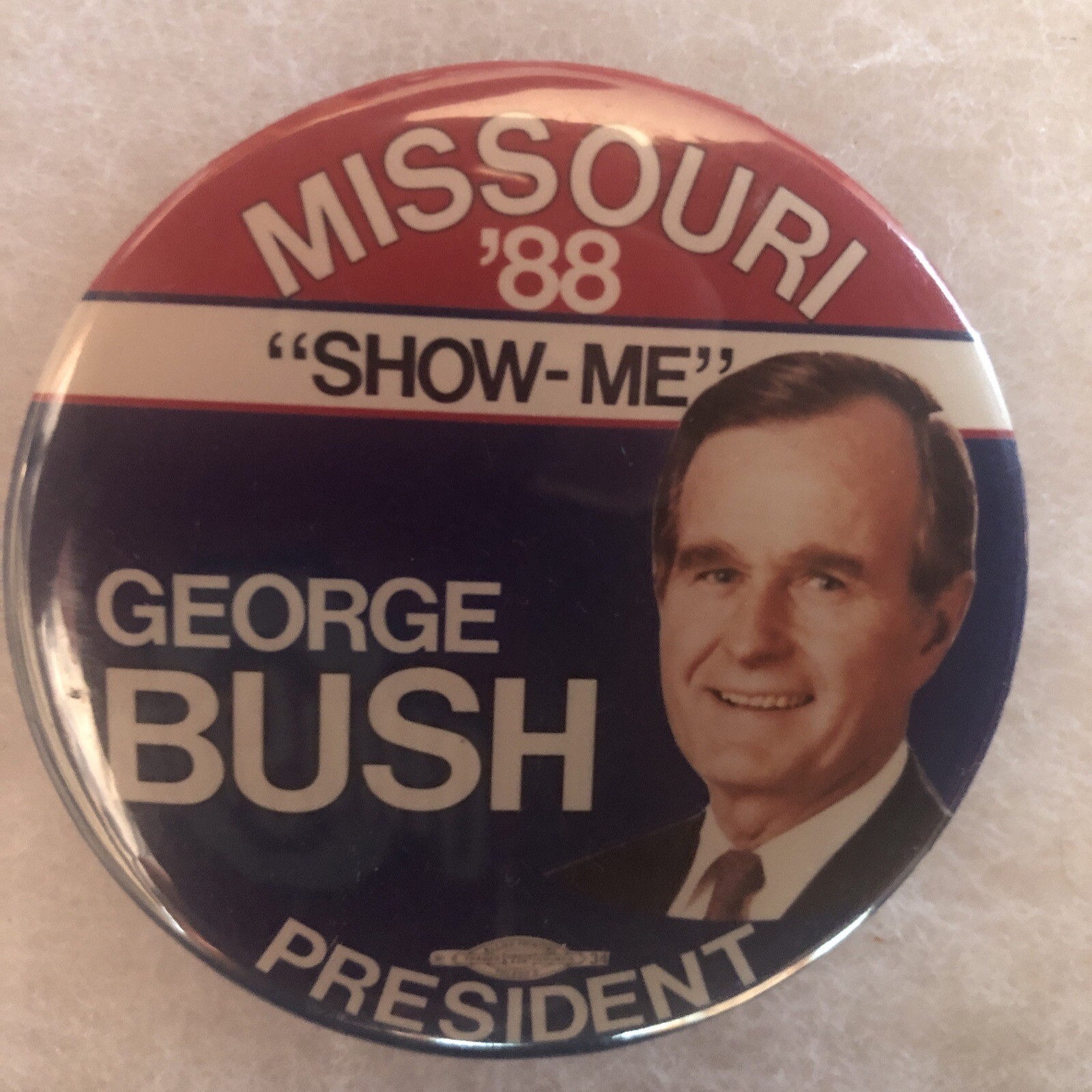 Missouri ‘88 “show-me” George Bush President  2 1/2” pinback button pin