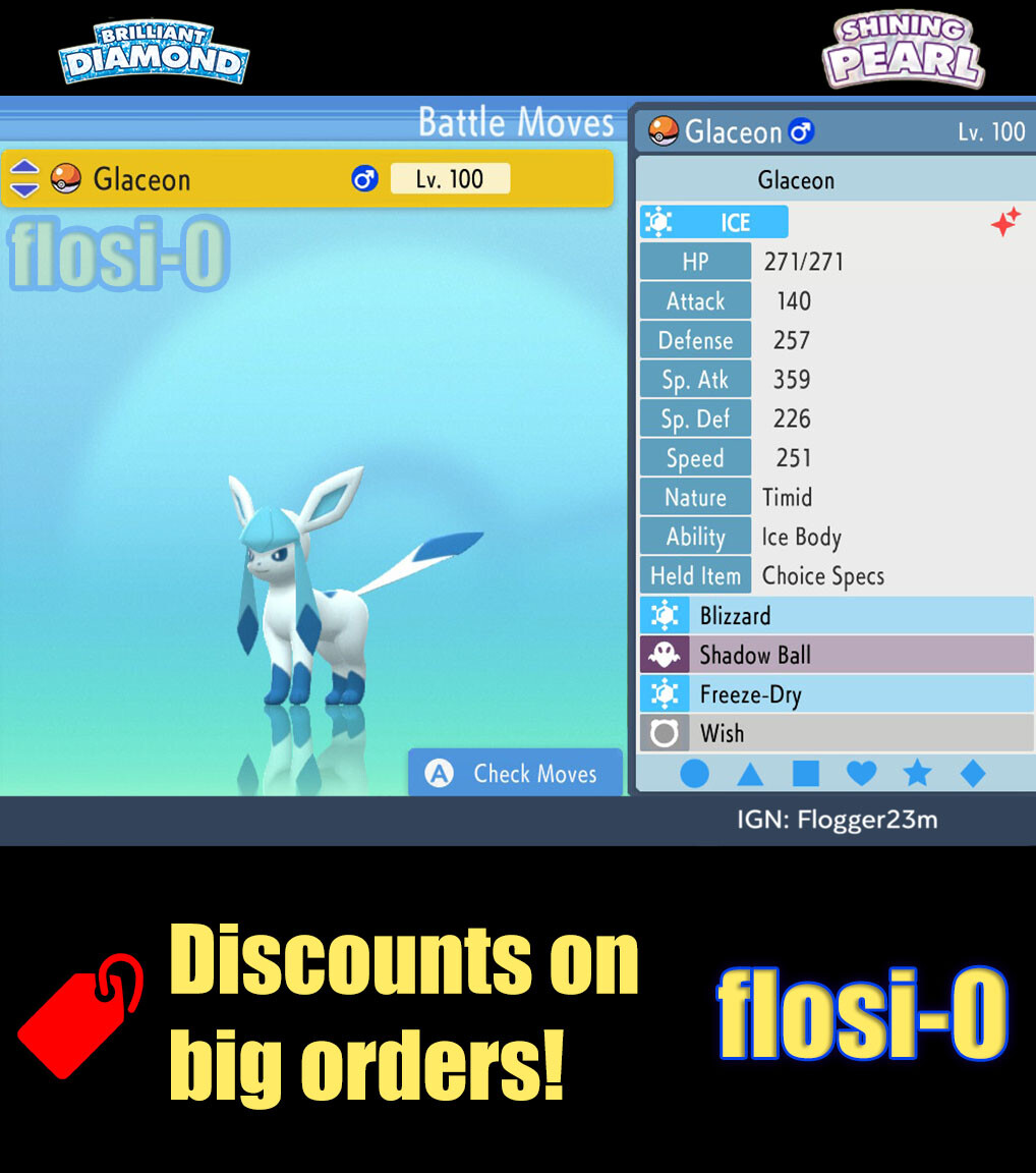 6IV Shiny Glaceon Pokemon Brilliant Diamond and Shining Pearl