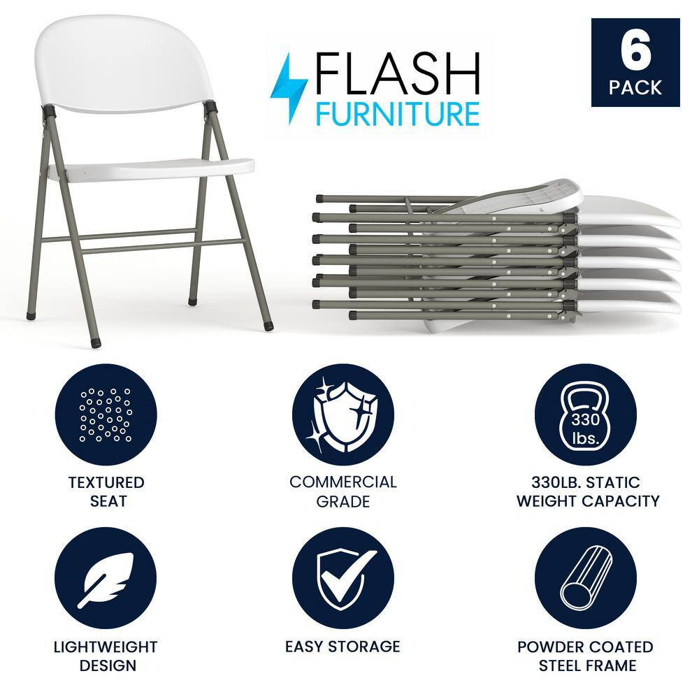 White Hercules Series Plastic Folding Event Chairs with Textured Seats, Lightwei