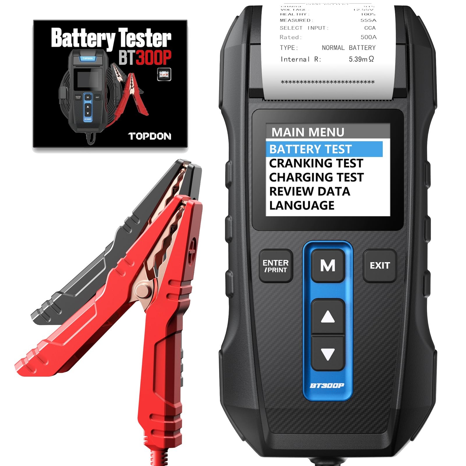 Car Battery Tester 12V 24V 100-2000CCA Lead-Acid Battery, BT300P, Black