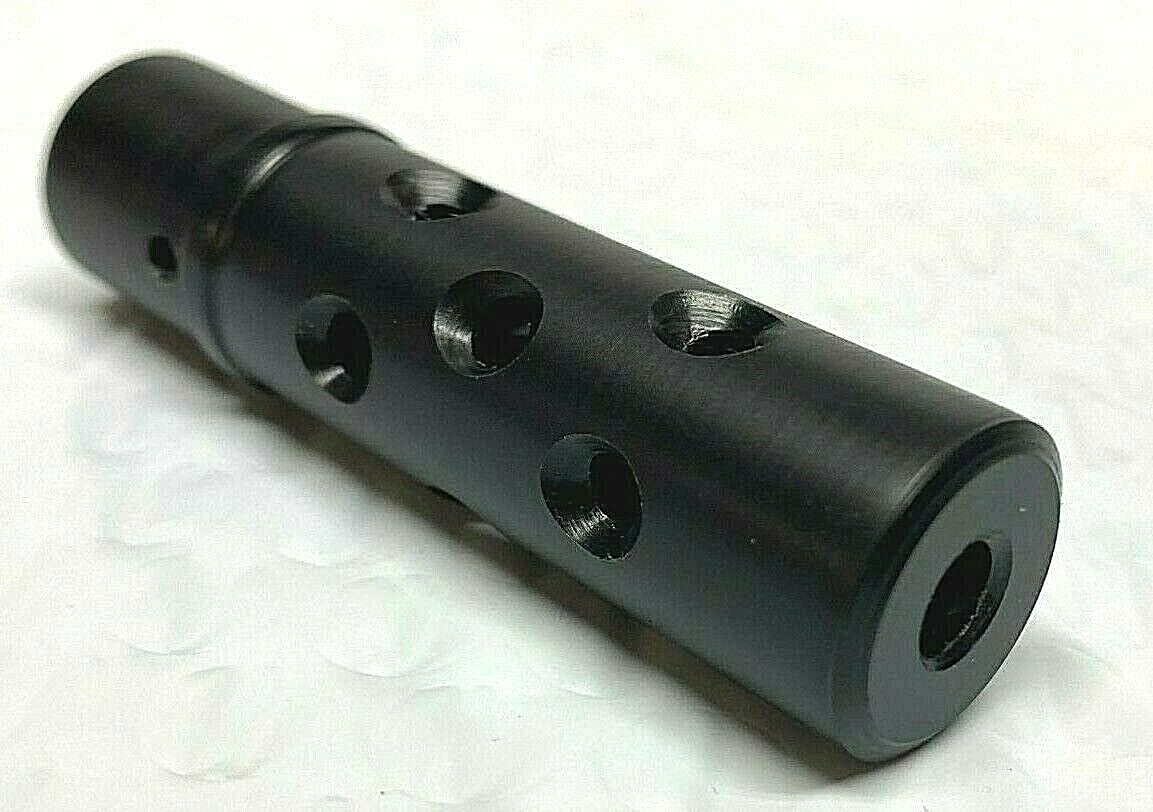 Black Delrin 2 5/8 INCH MUZZLE BRAKE 12 Vents w/Grub for Crosman 2240 2300 etc.