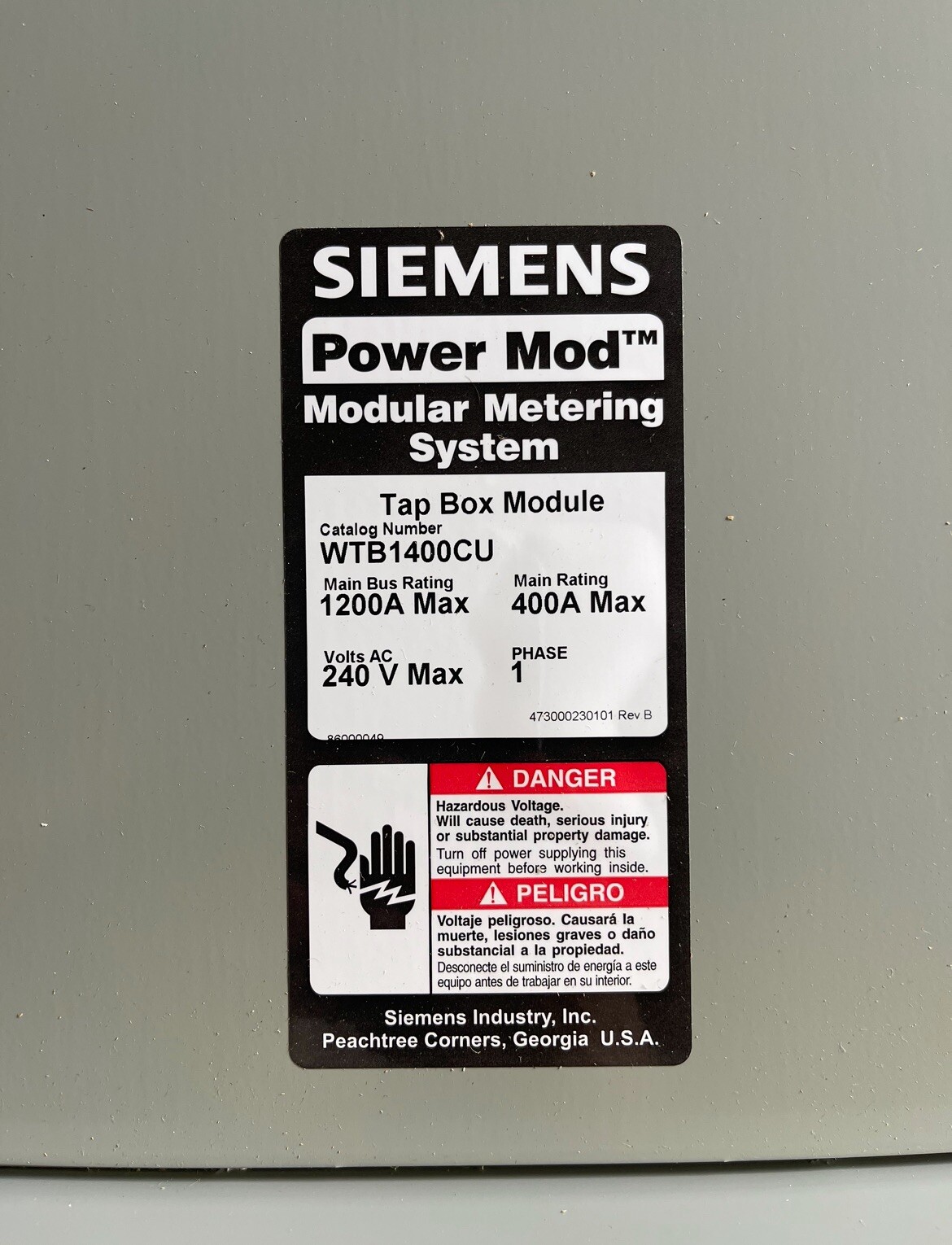 ⚡ Siemens 400A Single Phase Tap Box WTB1400CU Power Mod 120/240V
