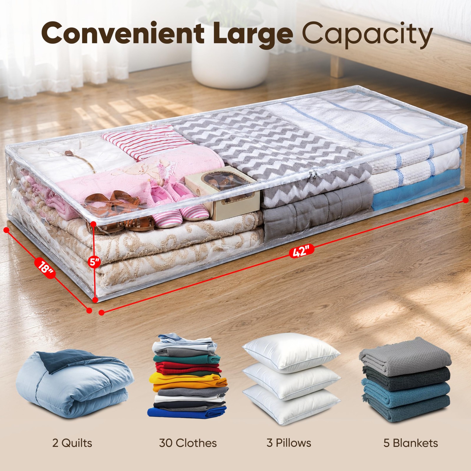 2 Pack Clear Underbed Storage Bags with Zipper and Label Pocket