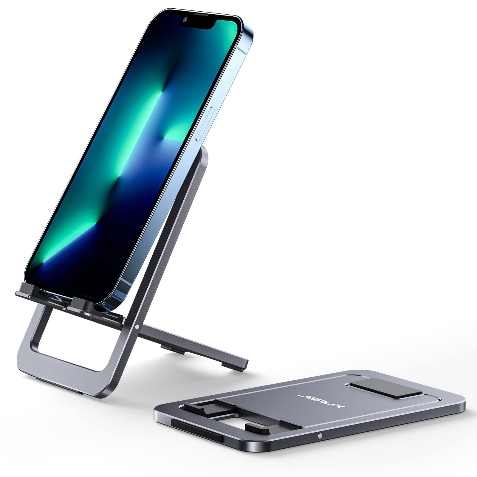 JSAUX Fold-Flat Cell Phone Stand, Adjustable Desk Holder-Gray 1-PACK, Grey