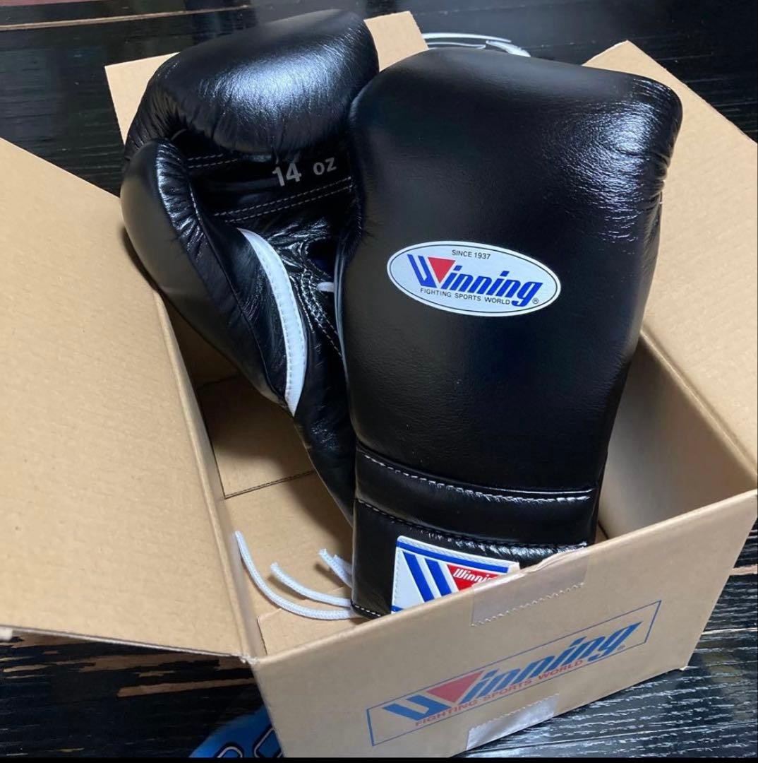 WINNING Boxing Gloves 14 oz MS-500 Black Lace Up String type Authentic Japan