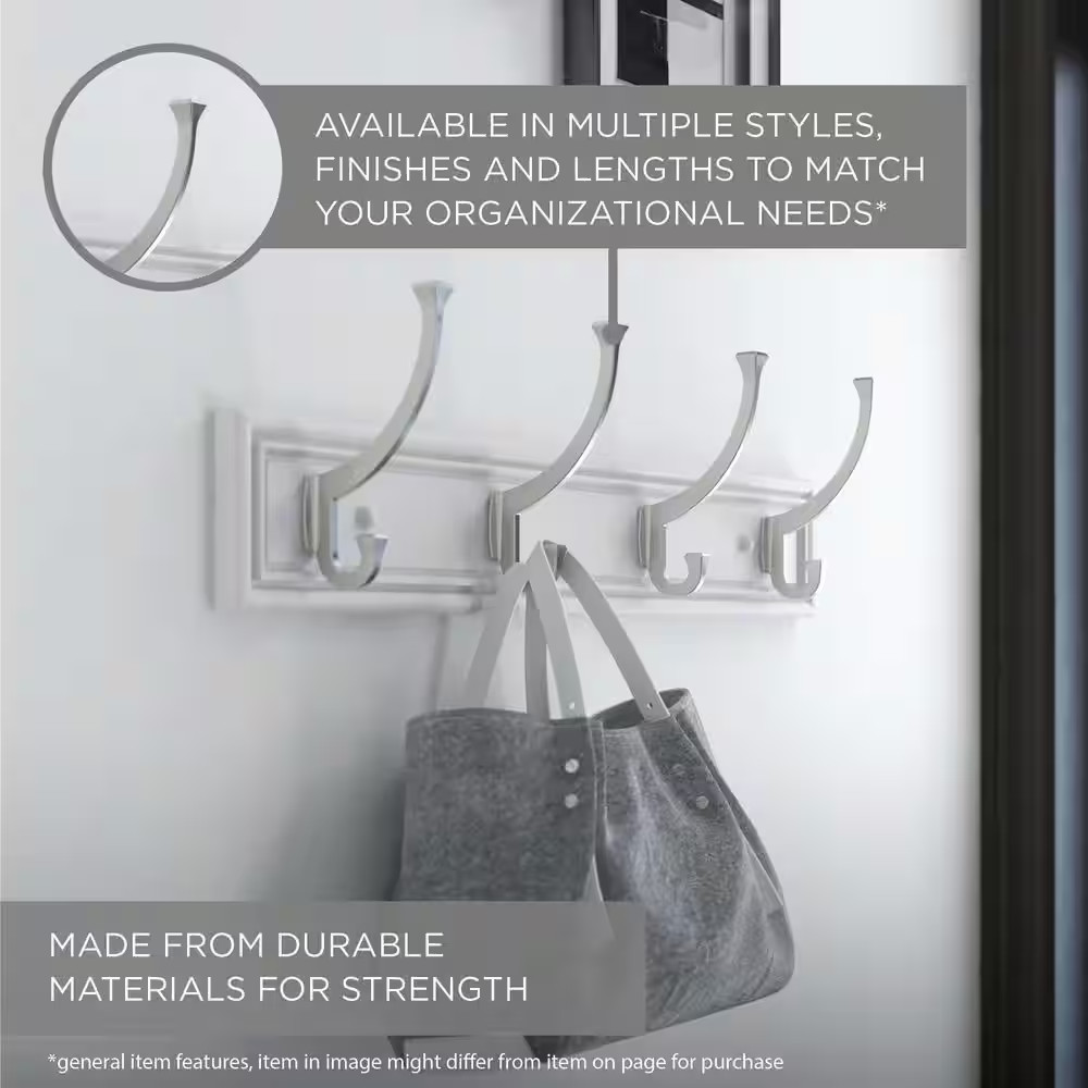 11 In. L Satin Nickel Classic Vertical Coat and Hook Rail