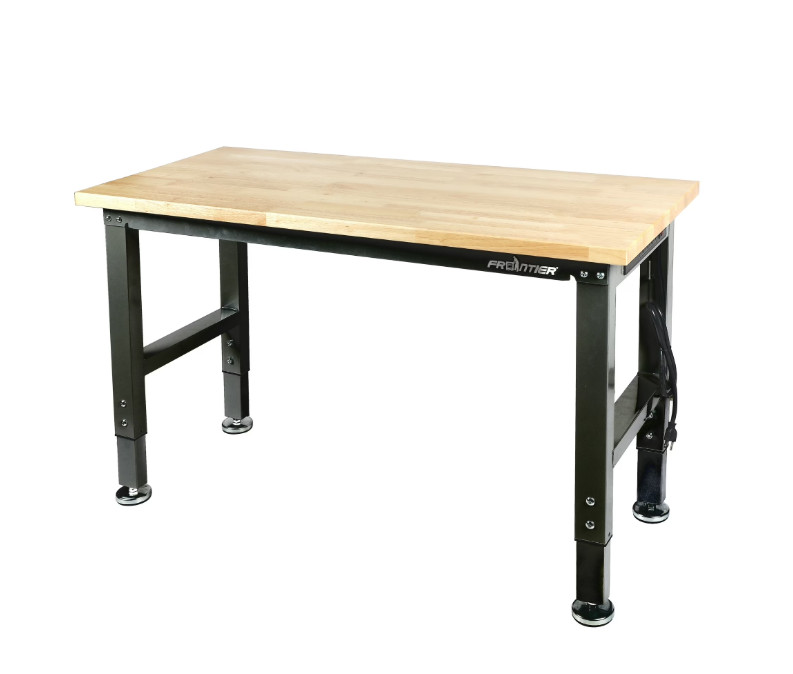 48-inch Heavy-Duty Steel Frame Workbench with Adjustable Height, Wood Worktop