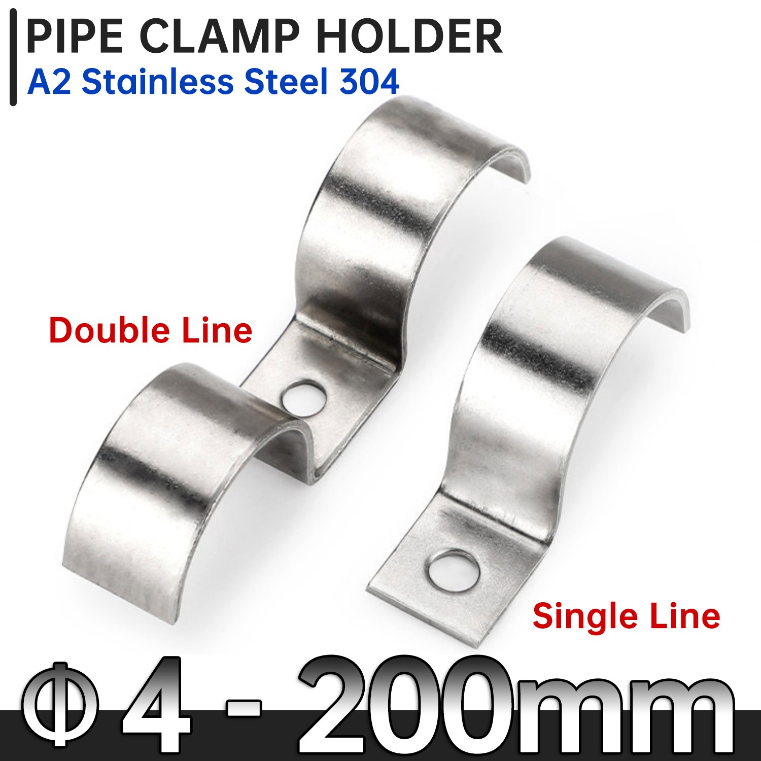 Half Saddle Clip / Double Line Clamps Pipe A2 Stainless Steel Pipe Clamp Holder