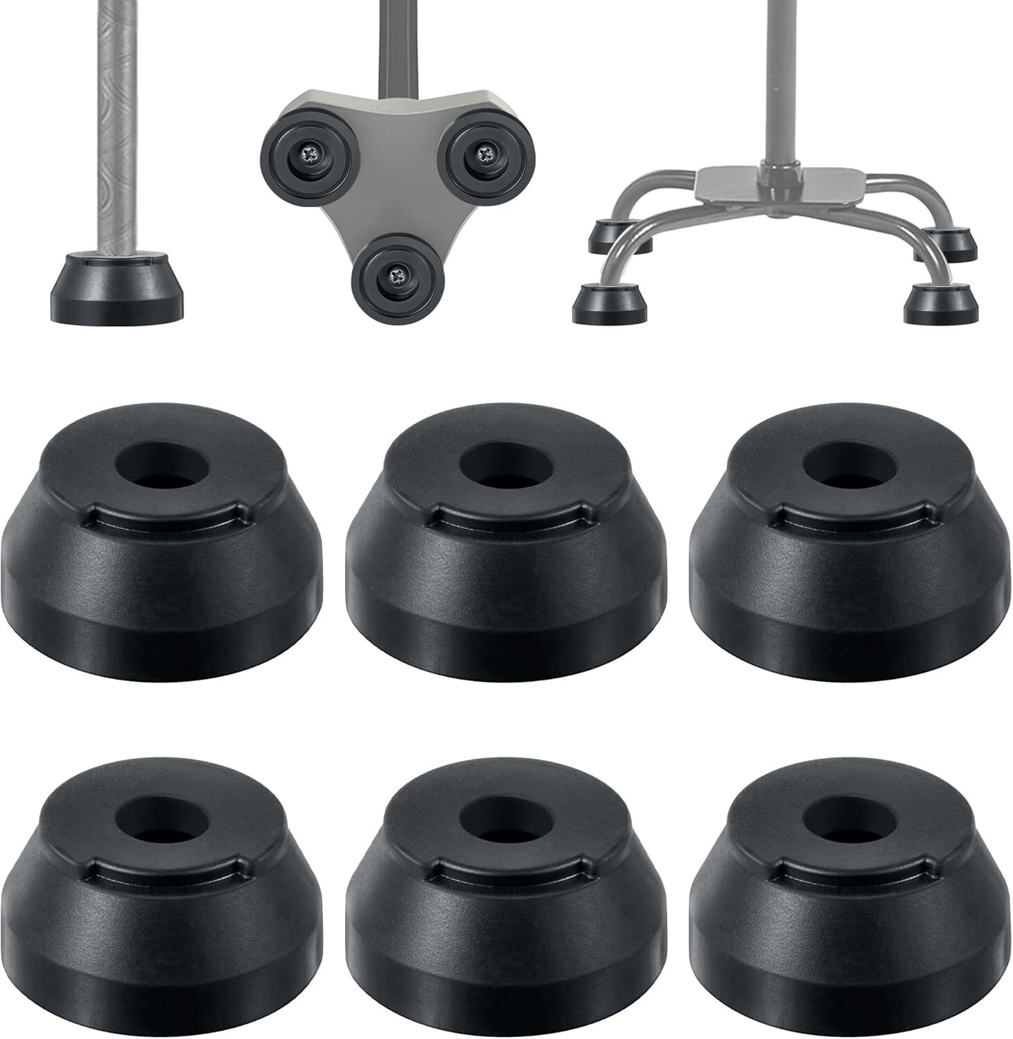 6 Pack Cane Feet Compatible with Hurrycane Replacement Rubber Feet Replacement,