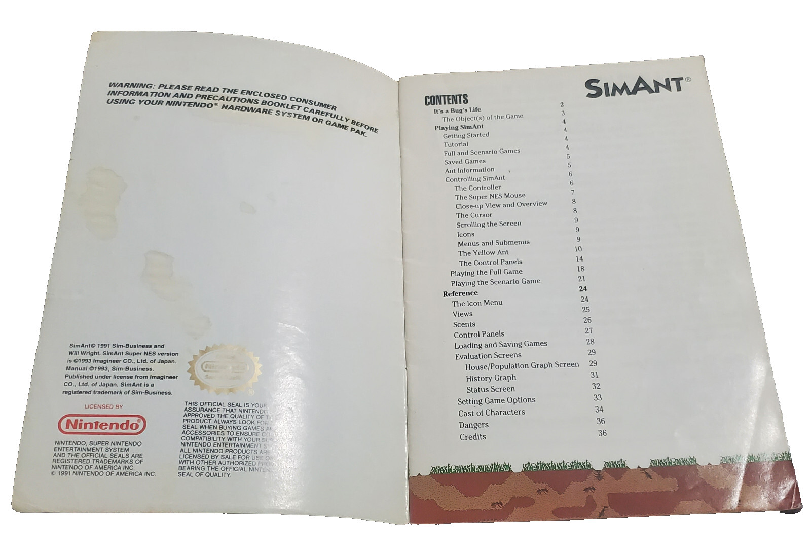 Sim Ant Super Nintendo SNES Instruction Manual ONLY Authentic OEM Booklet Maxis
