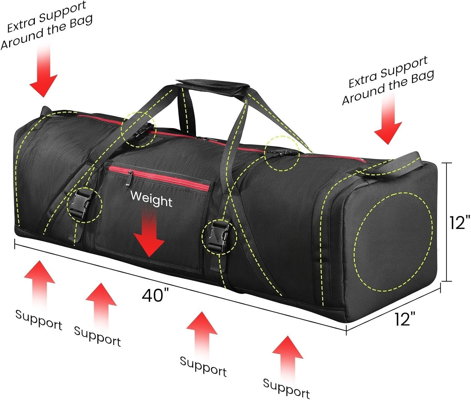 40" Heavy Duty Drum Hardware Bag - Protective Lightweight Drum Hardware Case for