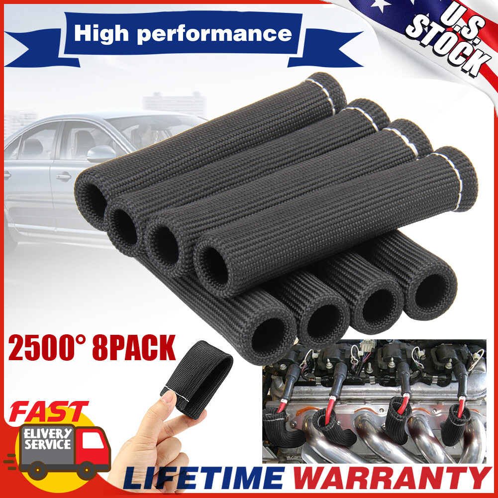 8pcs 2500° 6" Spark Plug Wire Boots Protector Sleeve Heat Shield Cover Fits Most