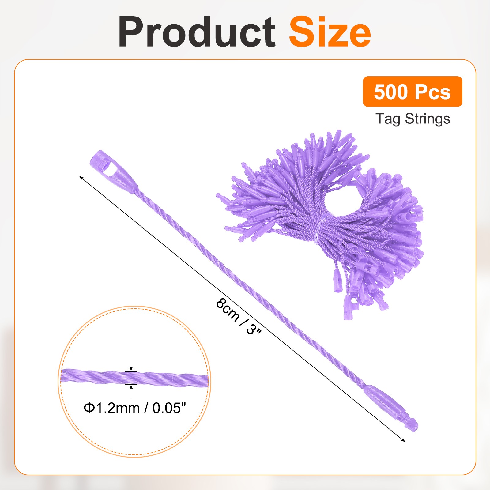 500 Pcs Polyester Hang Tag String 3" Snap Lock Pins Loop Fastener, Purple