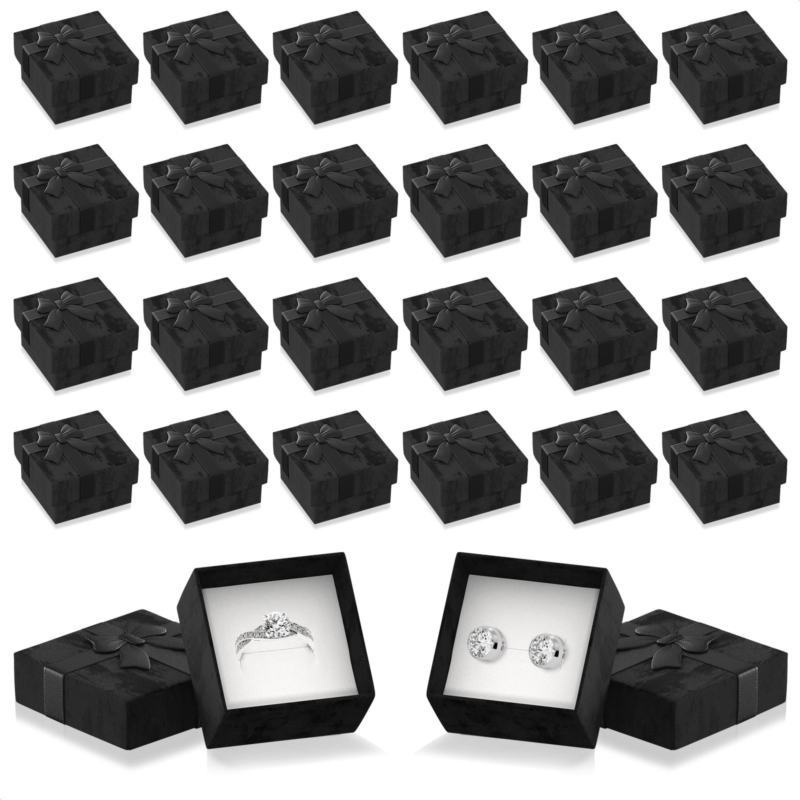Set of 24 Black Ring Gift Box - Elegant Design Jewelry Boxes,
